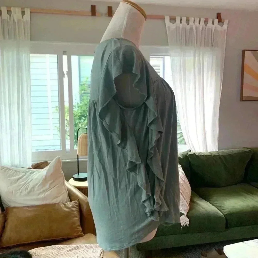 rxb seafoam green blouse with ruffled sleeves - Picture 3 of 7